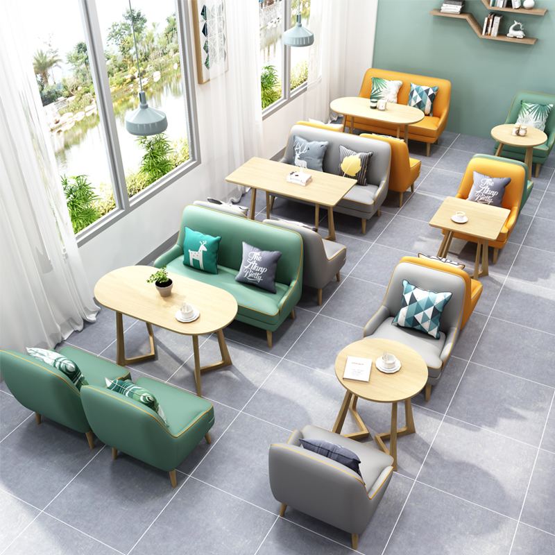 奶茶店桌椅组合主题餐厅简约咖啡厅卡座清新西餐厅甜品店休闲沙发