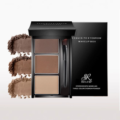 SR·MAKE UP自然细腻三色眉粉眼影修容三合一体盘黑咖灰眉笔膏