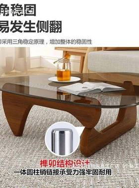 钢化野玻璃茶几户型客厅家实木极简现代简约口勇创意圆ISP用形小