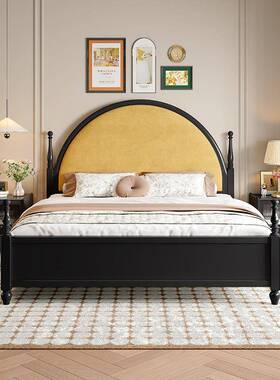 法式复古主卧人木床简约白色主床1公.8米婚床美实式皮软包双SCN大