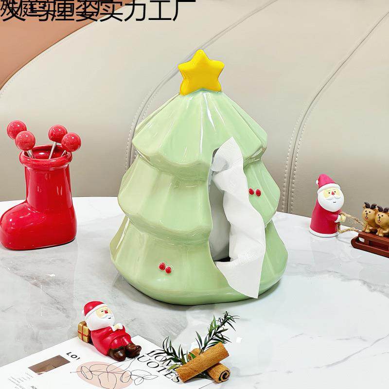 意新款创诞树557纸圣巾盒家用陶瓷抽纸盒子面摆件圣桌诞节装饰品,收纳整理,纸巾盒,淘宝优惠券,粉丝福利购,淘宝优惠卷
