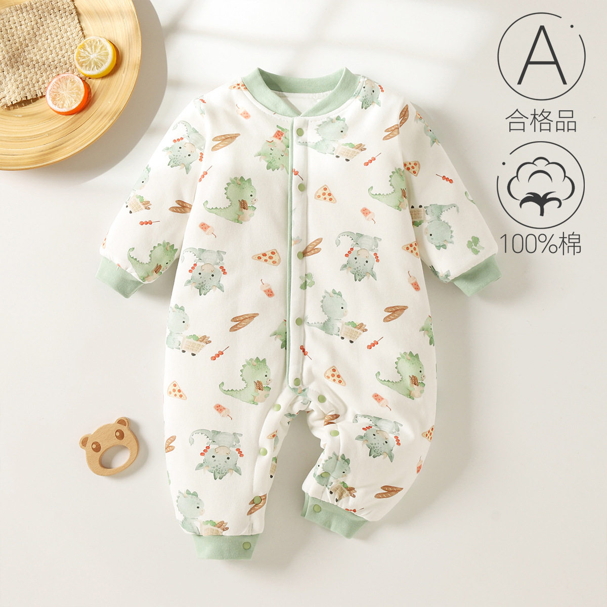 婴儿夹棉连体衣秋冬季女宝宝加棉爬爬服新生儿衣服a类薄棉哈衣
