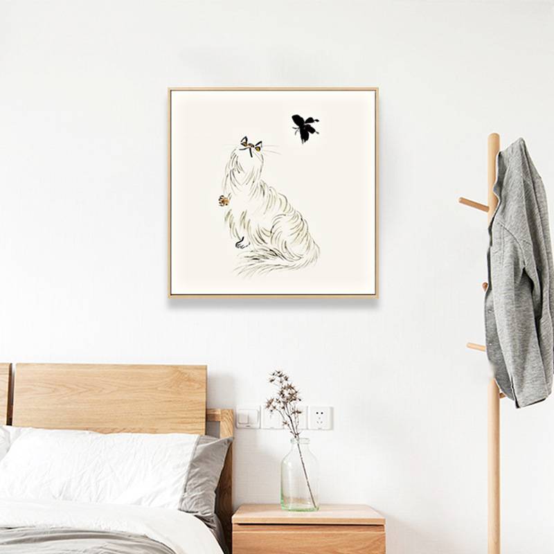 齐白石 闲趣 新中式客厅挂画中国风水墨鱼猫咪装饰画茶室玄关画图片