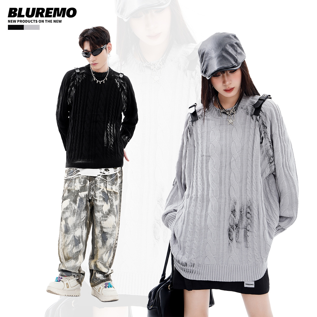 车缝处擦色毛衣BLUREMO套头圆领