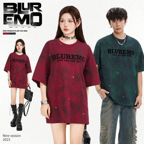 BLUREMO美式蜡染印花百搭短袖T恤