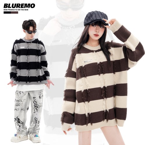 BLUREMO撞色条纹毛边设计感毛衣