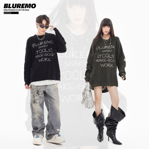 BLUREMO银线字母链条套头毛衣