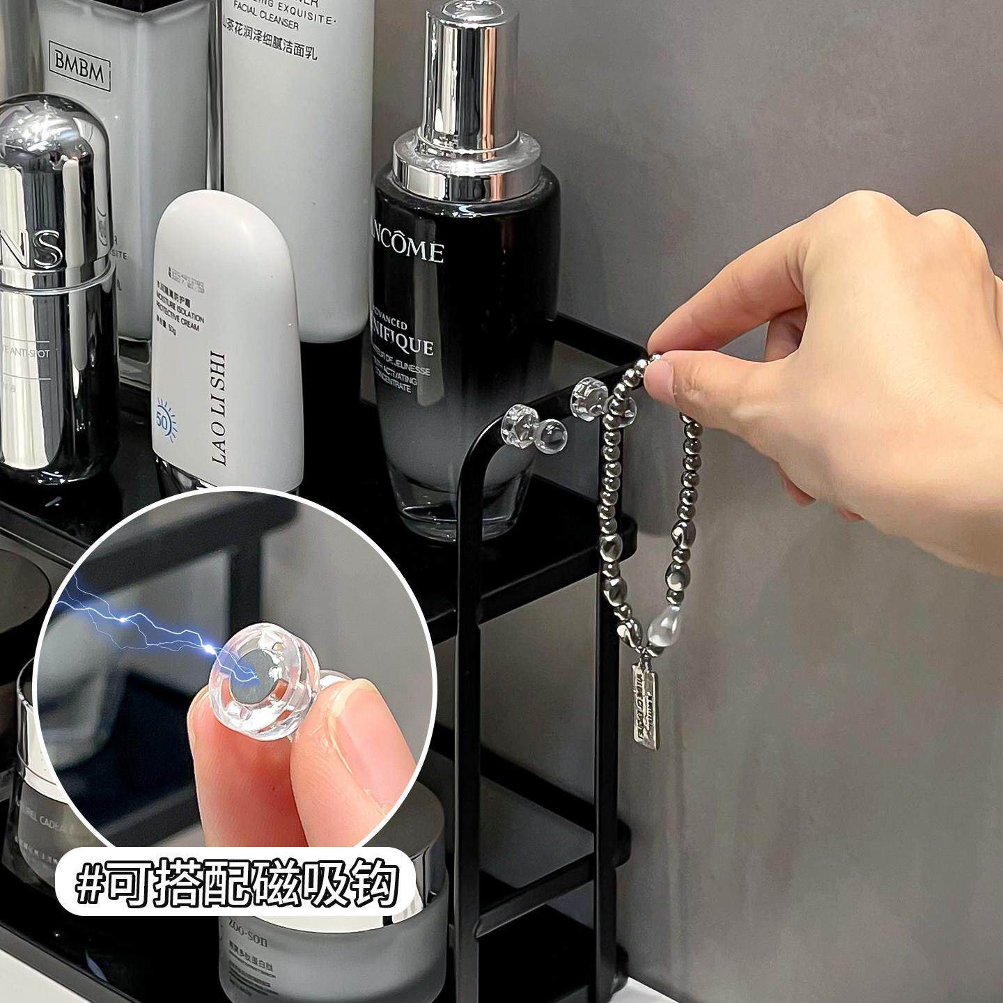 U型扶手卫生间高洗手台置物架感台面黑色多级功双层能护肤化妆品