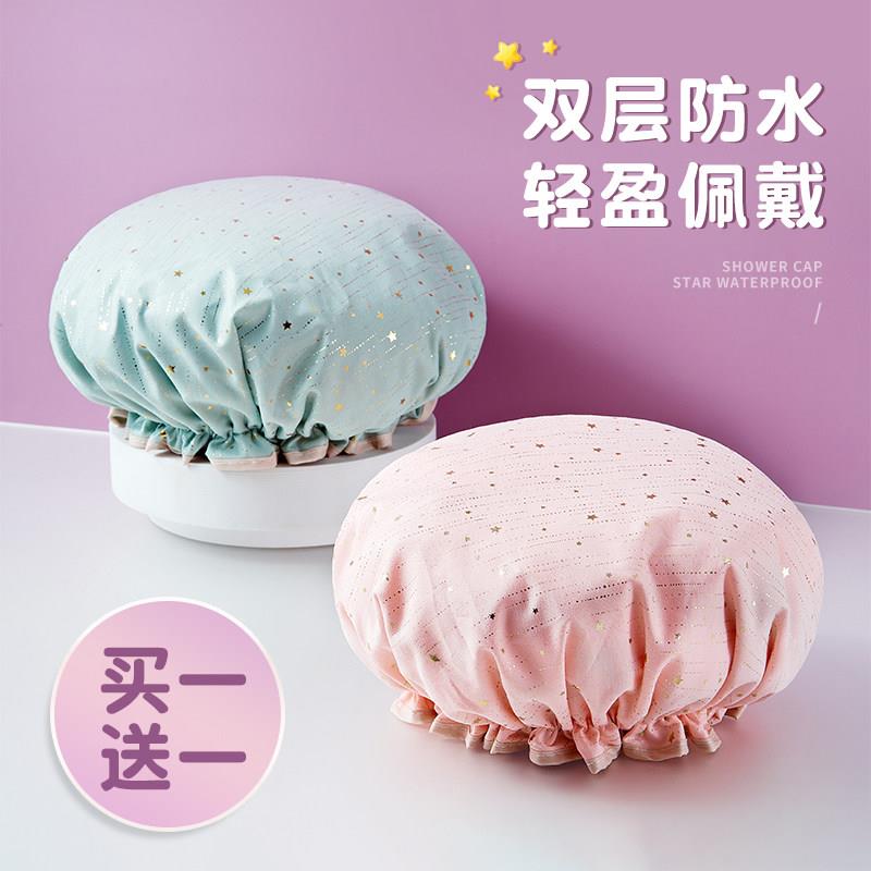 日本进口双层浴帽女防水洗澡家用防油烟头套女童干发膜专用沐浴帽