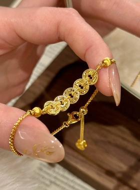 五帝钱币流苏项链女新中式古法金色碎碎冰吊坠锁骨链送女友闺蜜