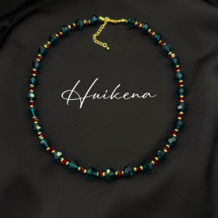 HUIKENA青黛晚霞简约蓝红撞色手工串珠时尚百搭贵气轻奢高级项链