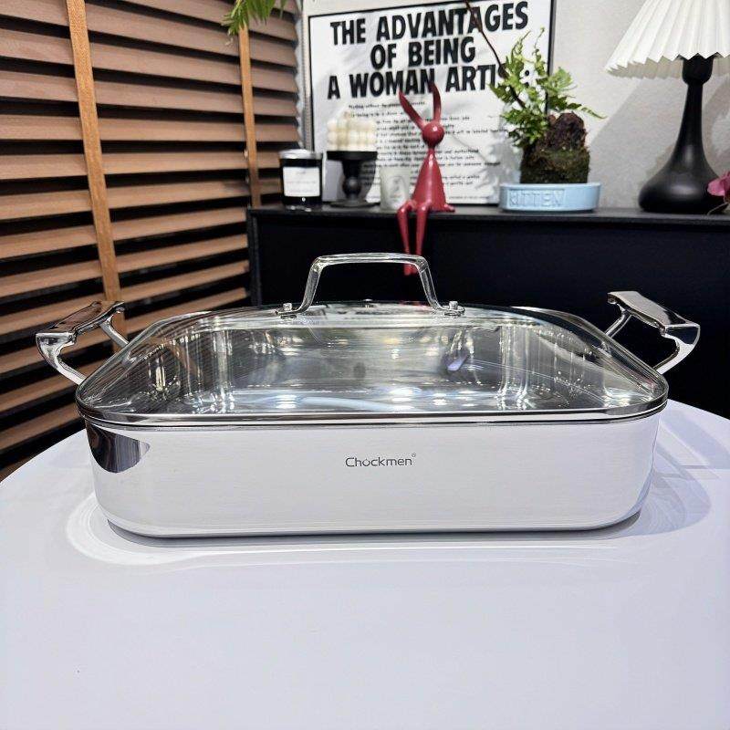 chockmen18/10不锈钢烤鱼盘双耳加厚方形煎锅烤盘鱼锅火锅多用,厨房/烹饪用具,煎锅/平底锅,淘宝优惠券,粉丝福利购,淘宝优惠卷