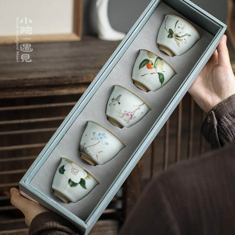 陶瓷汝窑品茗杯功夫茶具单杯茶盏开 片可养主人杯茶杯套装礼品,餐饮具,茶杯,淘宝优惠券,粉丝福利购,淘宝优惠卷