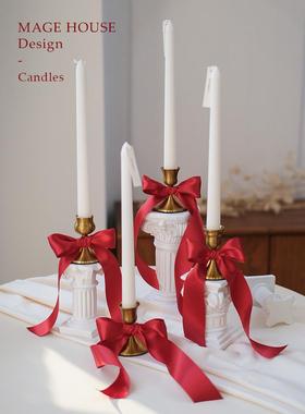 长蜡烛紫色绿色彩色无烟香薰烛光晚餐浪漫气氛长杆蜡烛烛台礼盒