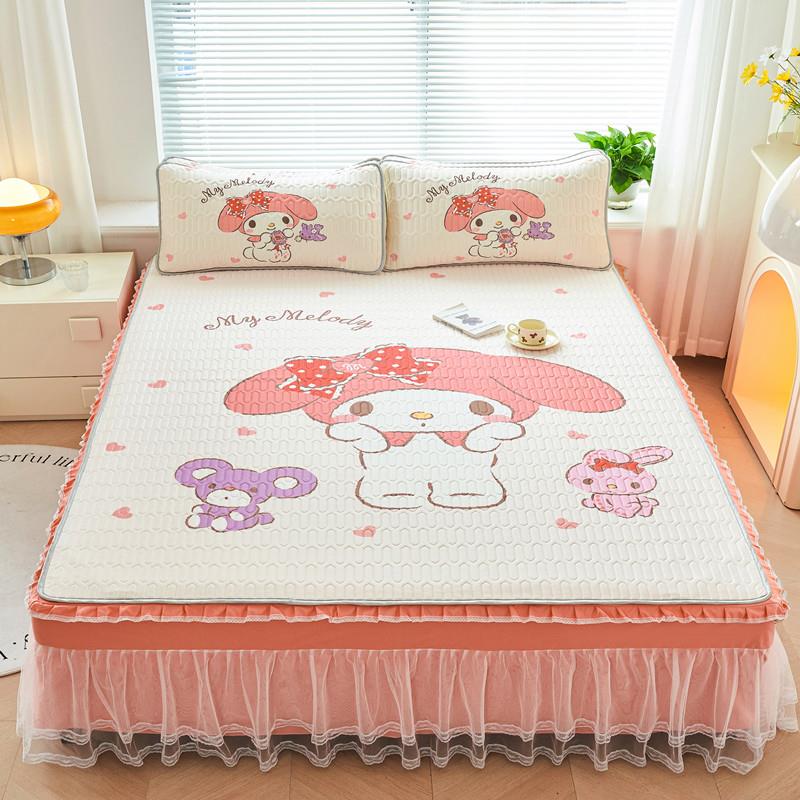迪士尼儿童卡通夏季花边款乳胶凉席三件套床裙式可水机洗冰丝席子