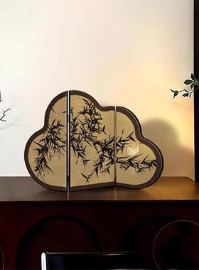 中古风墨竹小屏风桌面摆件新中式客厅茶桌入户玄关边柜装饰品摆画