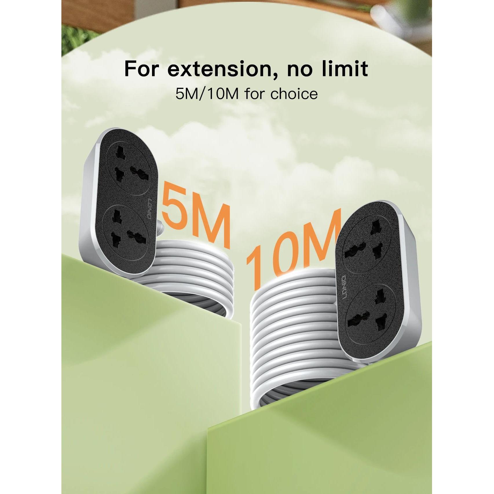 Ldnio多功能拖带2位插座3孔长5.1米排英国标准港式插头美国标准欧