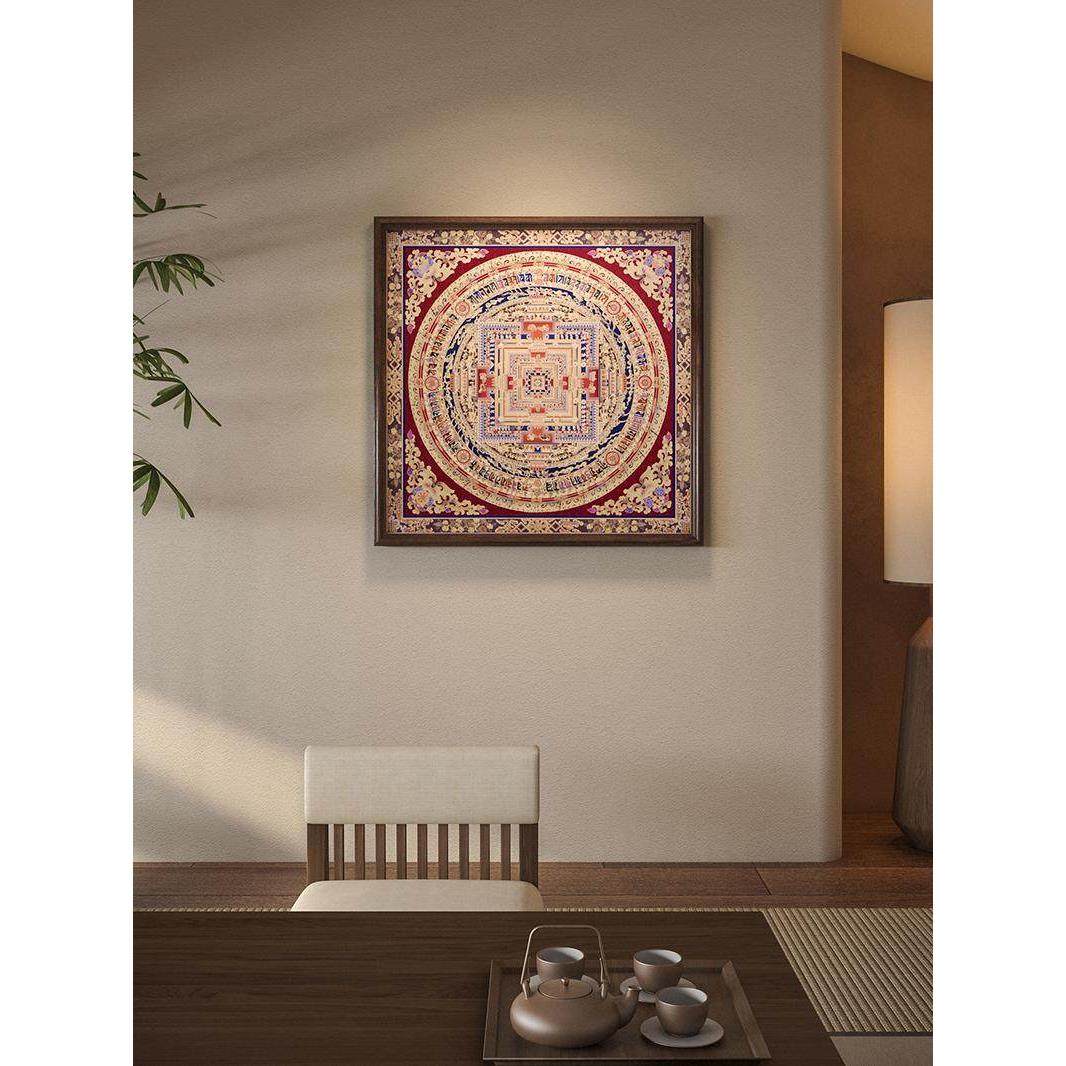 新中式时轮金刚坛城唐卡茶室书房禅意装饰画藏传文化黄铜质感挂画