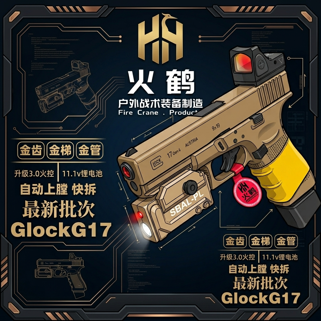 新批次火鹤g17回膛发射器glock行程格洛克成人合金全电手玩具枪cs