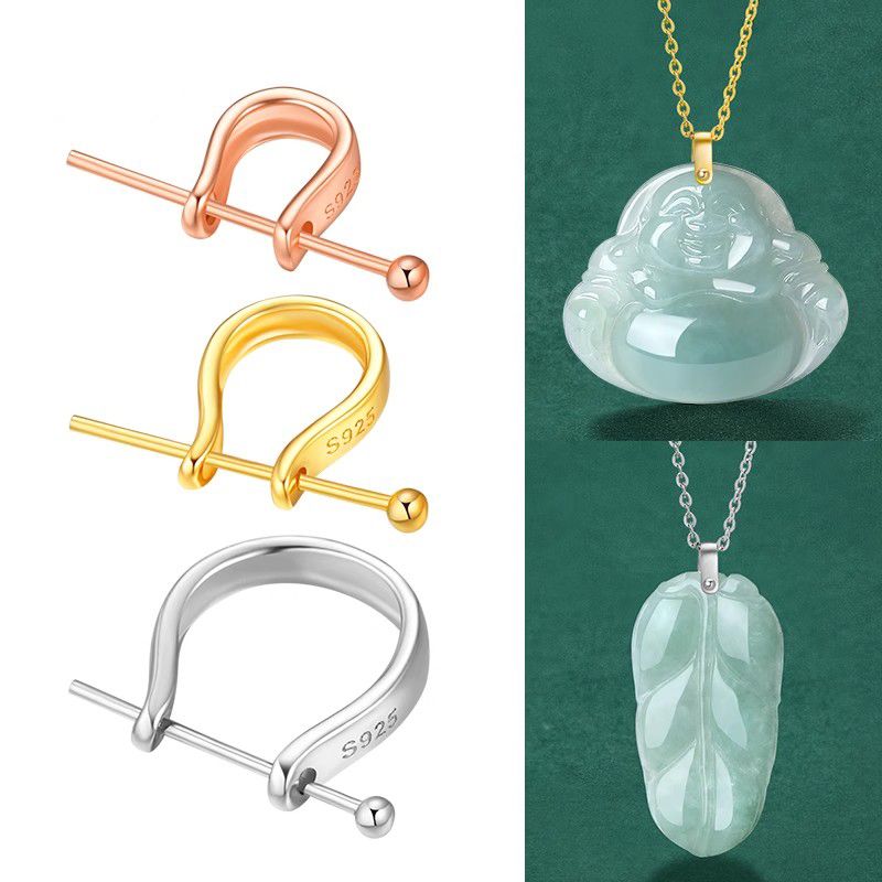 925纯纯银吊坠扣头翡翠佛公挂坠夹扣玉佩扣项链连接牛角扣diy配件