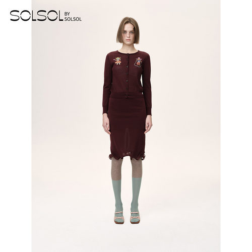 WMWM图案系带/针织开衫/半裙