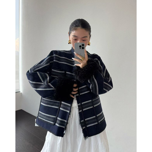 IANHYLTON条纹羊毛绒夹克外套秋