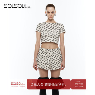 YCH 设计师品牌 25秋冬新款 印花修身圆领短袖上衣 SOLSOL