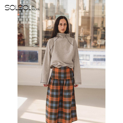 BASERNG秋冬女士休闲堆叠高领衫