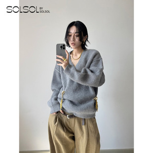 胸针设计V领针织衫 JACQUES 25秋冬新款 设计师品牌 SOLSOL WEI