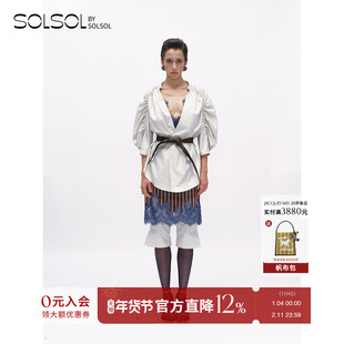 JACQUES WEI 设计师品牌26春夏新款打褶泡泡袖系带无领衬衫SOLSOL