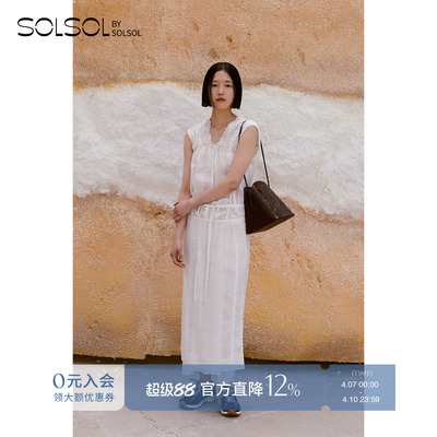 LOWCLASSIC卷边无袖及地长裙