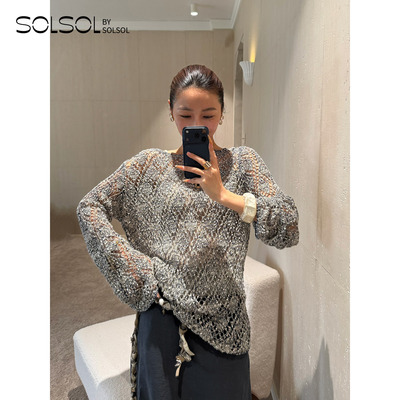 SWAYING/KINT棉麻一字领格纹罩衫