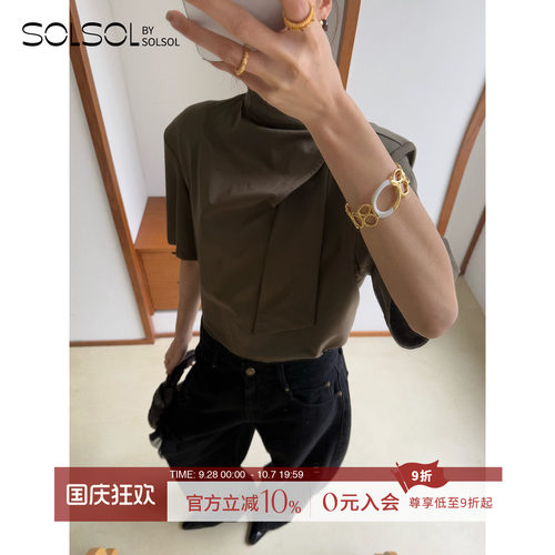YCH休闲宽松纯色高领T恤