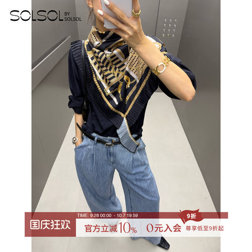 YCH休闲纯色不对称围巾衬衫