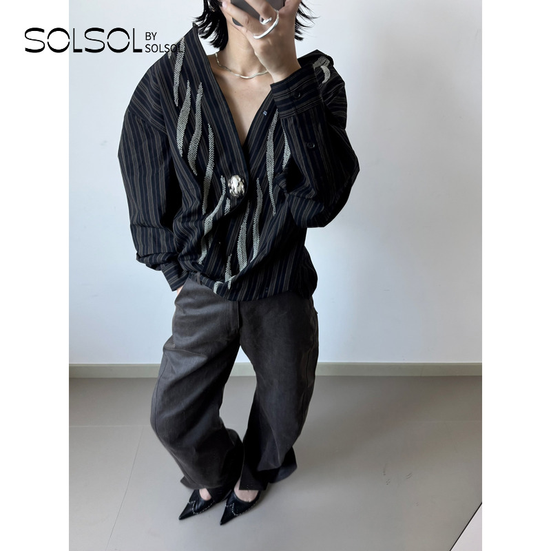 JACQUES WEI设计师品牌 25秋冬新款 斑马纹刺绣立领衬衫 SOLSOL
