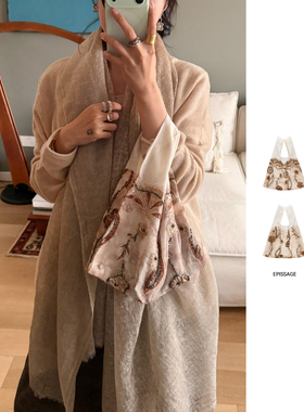 EPISSAGE 26新品钉珠绣花复古撞色提花手拿袋百搭手提包 SOLSOL