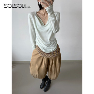 26早春新品 设计师品牌 网眼 钩针亨利长袖 SOLSOL OPEN 衫