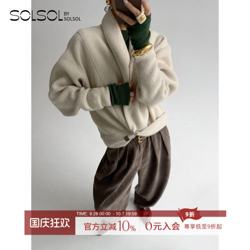 YCH翻领开衫针织羊毛外套