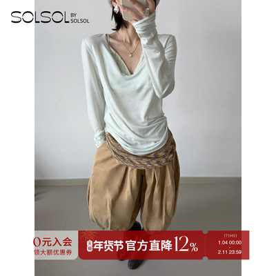 OPENYY网眼钩针亨利长袖衫