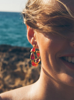 GOOSSENS  设计师品牌 法国品牌 圆环花瓣镀金耳环 SOLSOL