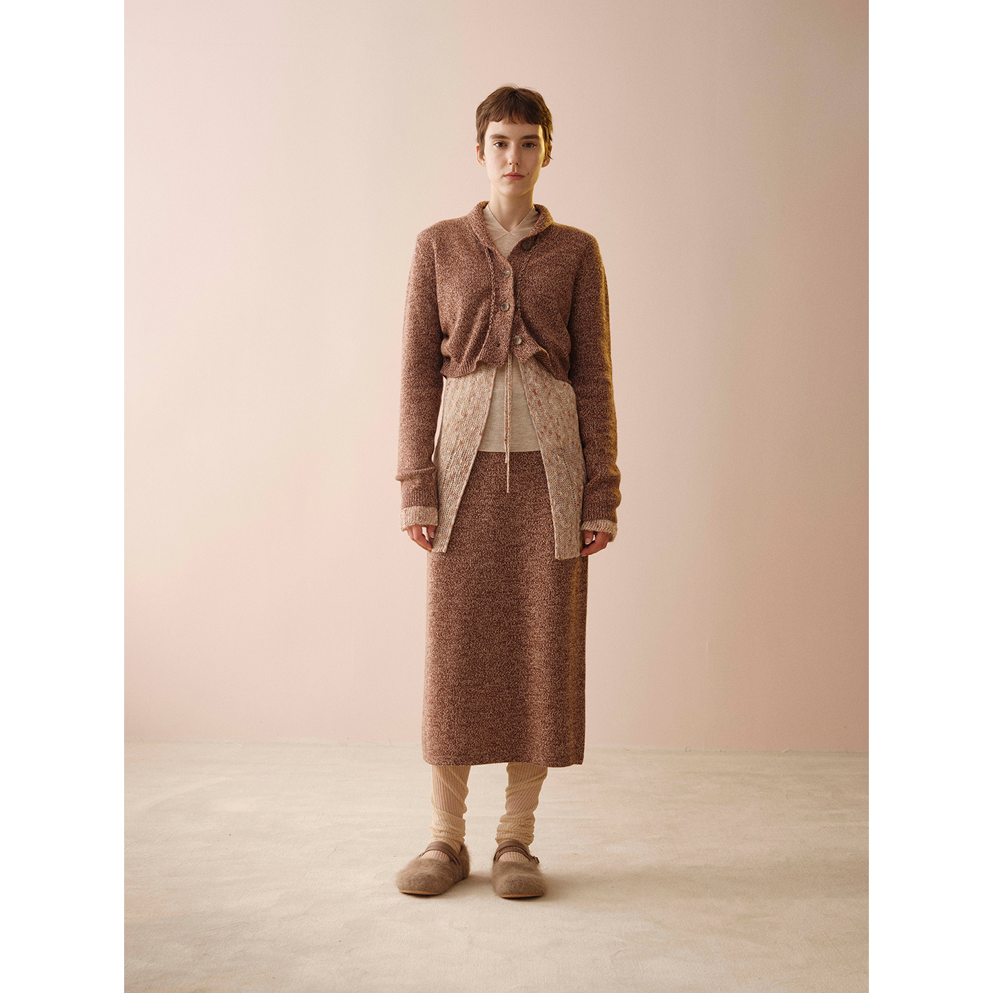 SWAYING/KINT青果领羊绒短开衫