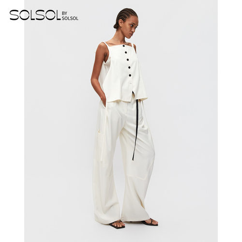 YCH休闲纯色拼布纽扣背心