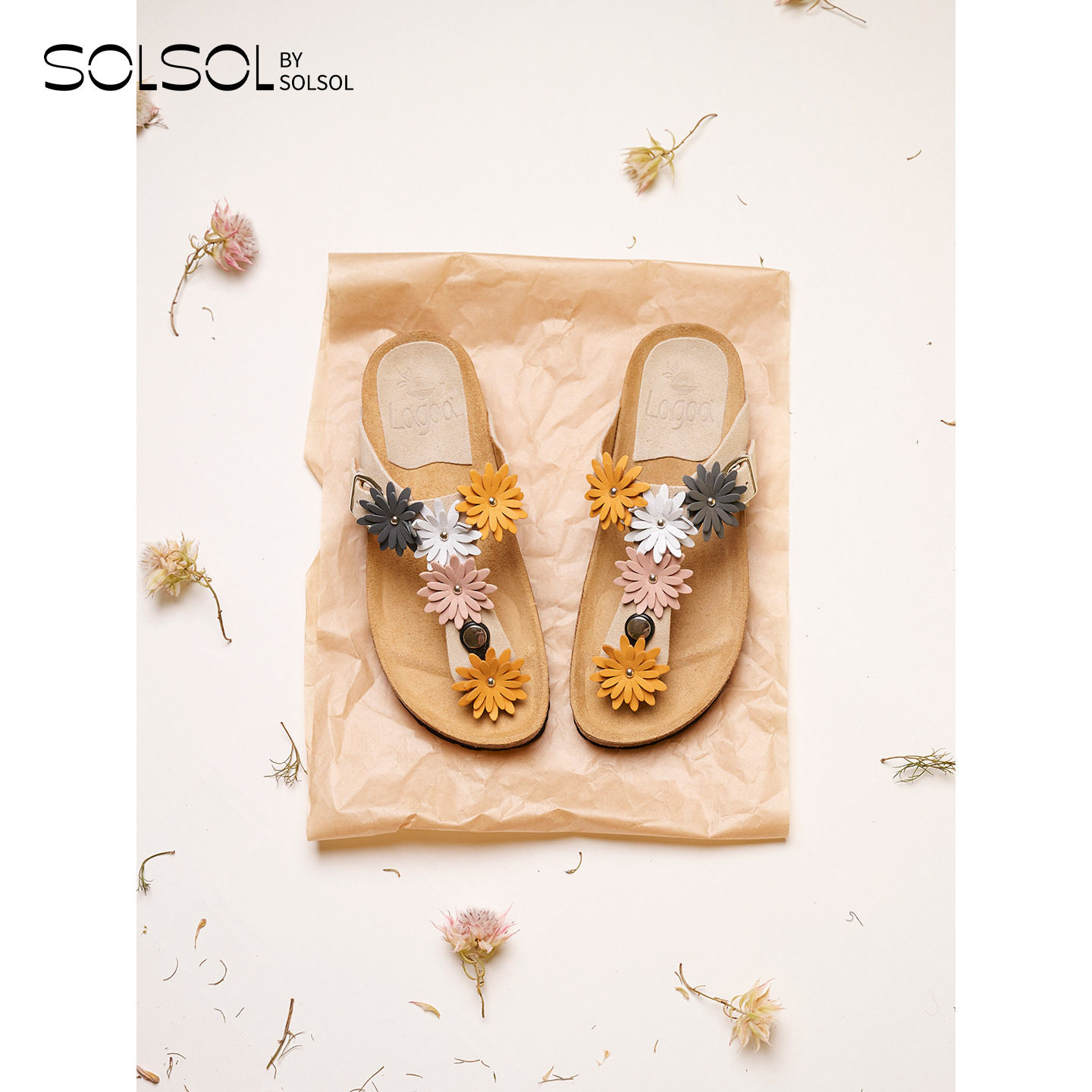 LAGOA 设计师 26春夏新品 编织花朵勃肯人字拖鞋/流苏勃肯 SOLSOL