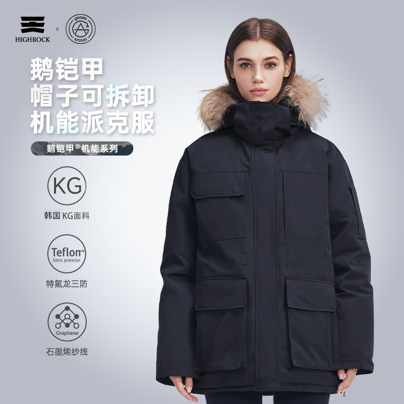 天石鹅铠甲貉子毛领鹅绒派克服