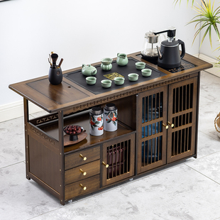 新中式家用移动茶桌客厅小茶台边几泡茶几茶车茶柜烧水壶一体套装