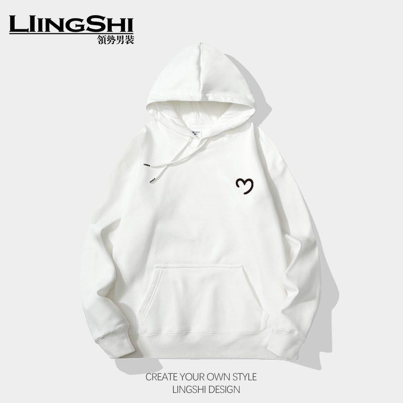 潮牌爱心印花连帽情侣装