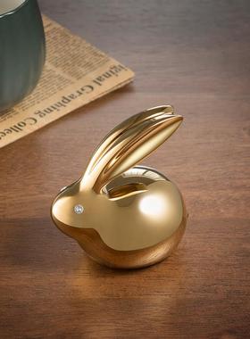 铜兔子摆件 客厅桌面玄关装饰品铜工艺品 十二生肖兔摆件生日礼物