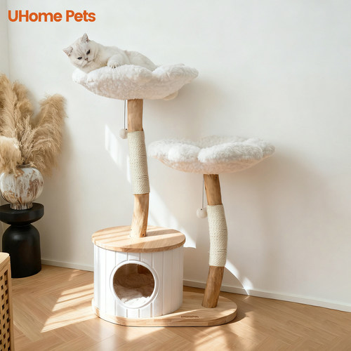 UHomePets实木猫爬架一体式多功能猫窝猫树花朵猫窝大体型猫架