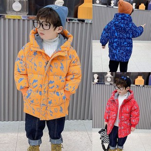 2023新款男童宝宝洋气儿童小童花色羽绒服冬天中长款童装外套