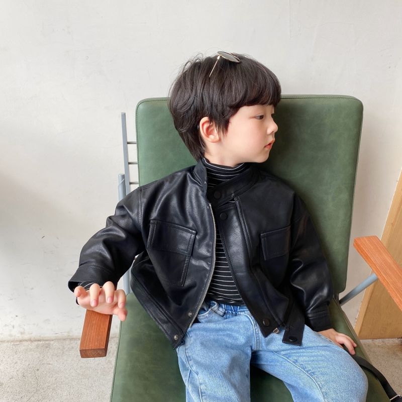 蓝色梦22男童春秋外套韩版儿童皮衣夹棉外套帅气小童夹克上衣潮装